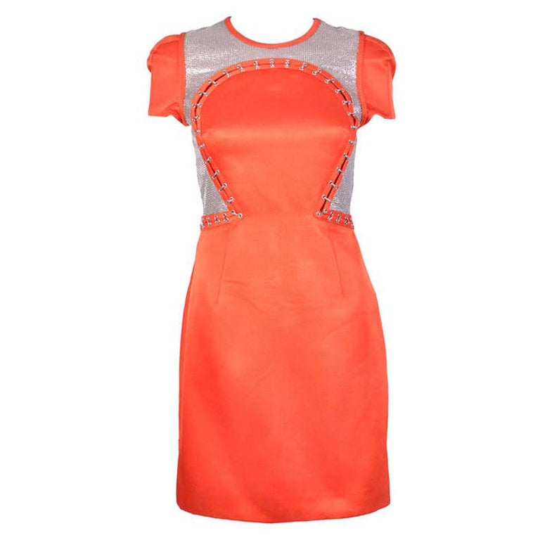 F/W 2012 look 26 NEW VERSACE ORANGE CHAIN MESH PANEL DRESS 38 2 For