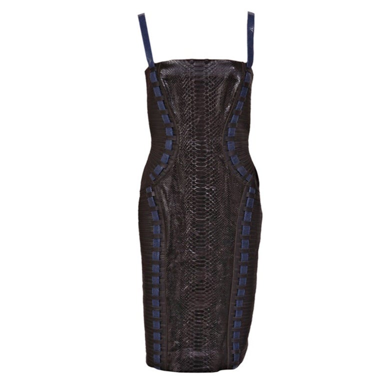 F/W 2011 look # 35 NEW VERSACE BLACK SNAKESKIN LEATHER DRESS 42 - 6 For Sale