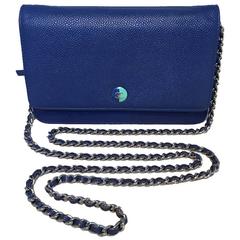 RARE Chanel Blue Caviar Leather Wallet on a Chain WOC