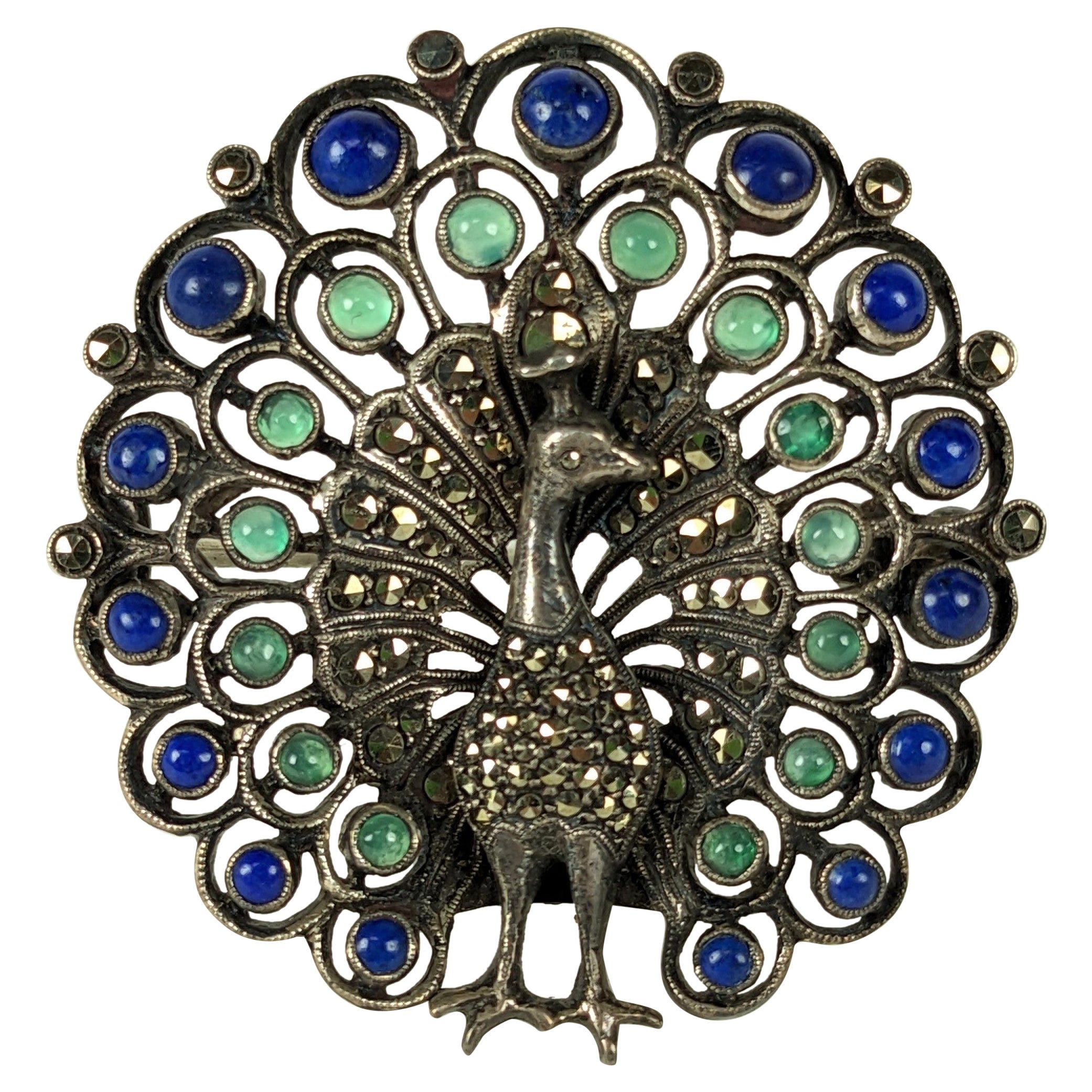 Theodor Fahrner Gemstone Peacock Brooch For Sale