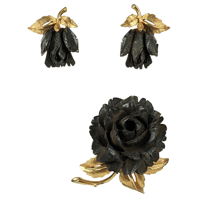 Ancienne Broche Vintage En Lucite - Roses Sculptées à L'Envers - Réf. EB AE - Occasion Bon État