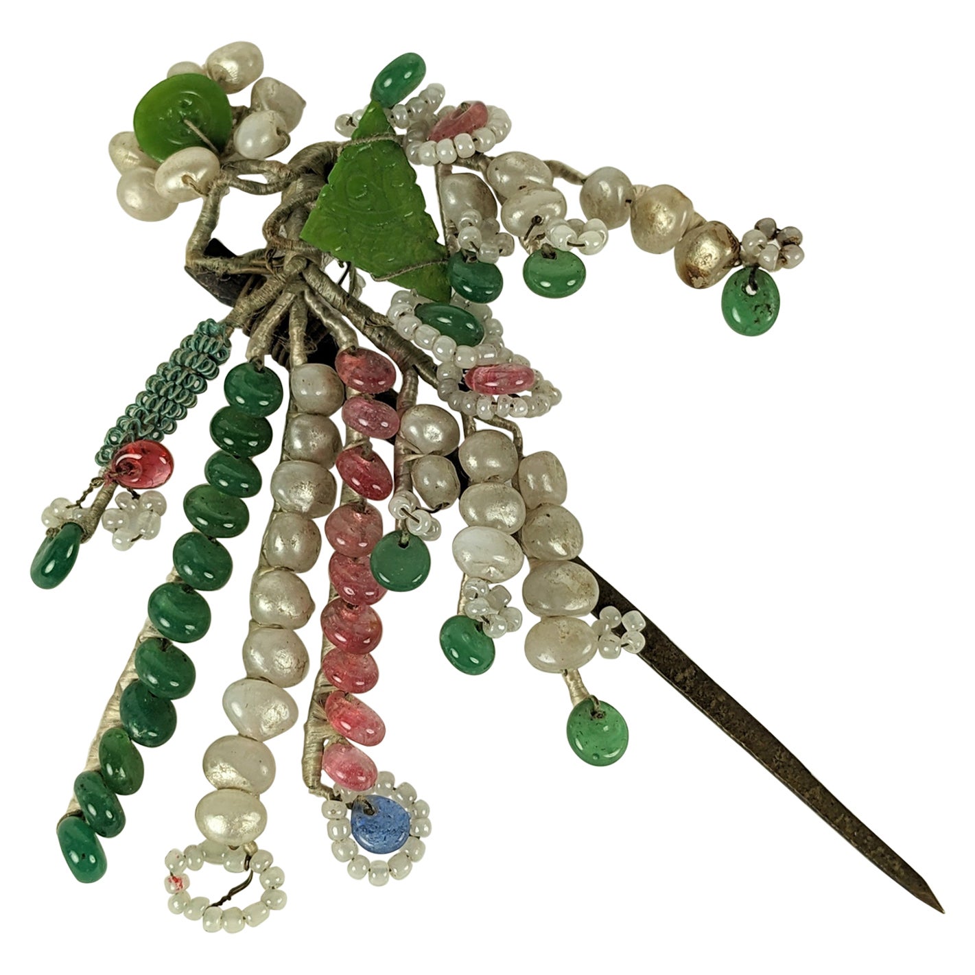 Antique Art Deco Chinese Jeweled Hair Pick For Sale