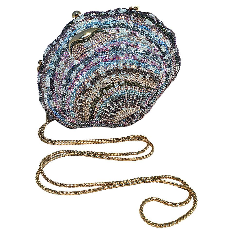 Judith Leiber Swarovski Crystal Shell Minaudiere Evening Bag 