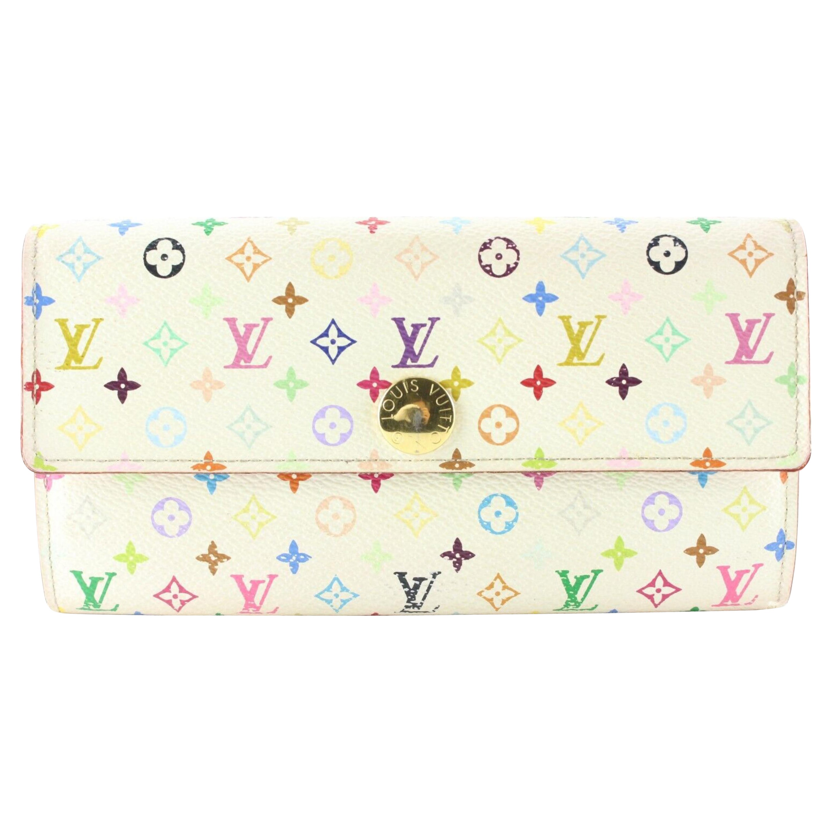 Louis Vuitton White Monogram Multicolor Sarah Flap Wallet Pink 6LV512S For Sale