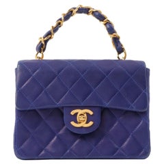 Chanel Around 1990 Made Classic Flap Chain Handbag Mini Blue