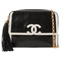 Chanel Around 1992 Made Bicolor Cc Mark Stitch Fringe Borsa Bijoux Nero/Bianco