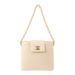 Vintage Chanel Around 1998 Made Turn-Lock Mini Chain Handle Bag Ivory