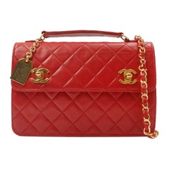 Vintage Chanel Around 1991 Made Double Turn-Lock Logo Charm 2Way Bag Red