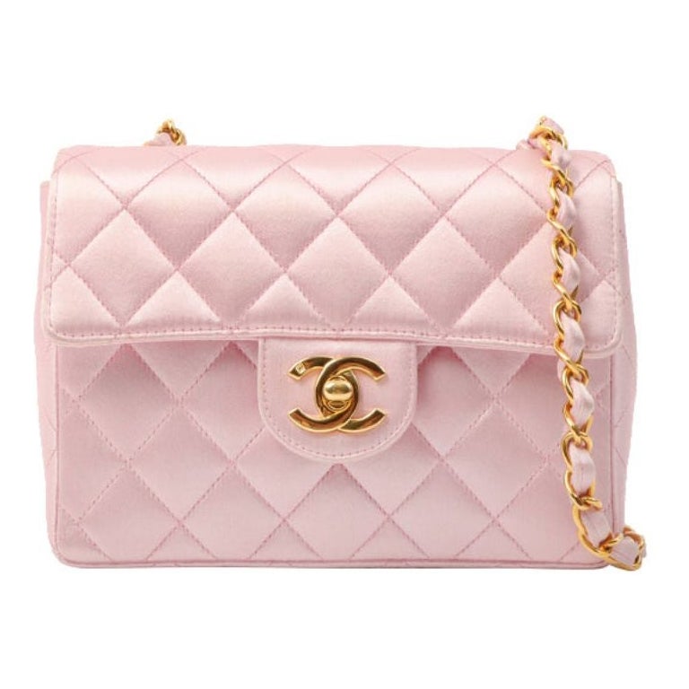 Chanel Pink Printed Textile Mini Rectangular Classic Flap Gold