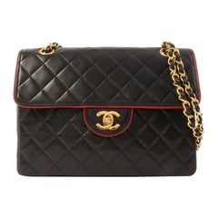 Vintage Chanel Around 1990 Made Edge Design Flap Turn-Lock Chain Bag Black/Red
