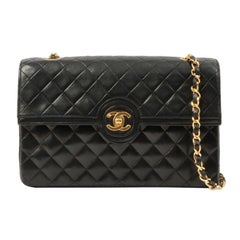 Vintage Chanel Around 1990 Made Design Flap Turn-Lock Chain Bag Black