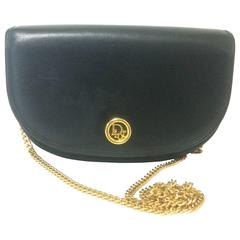 Vintage Christian Dior Vintage black leather halfmoon shape chain clutch bag
