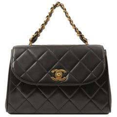 Chanel Vintage Black Quilted Lambskin Micro Half Flap Bag Gold