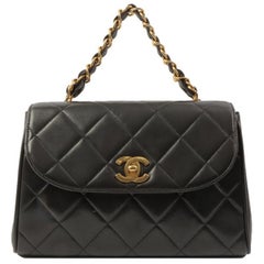 Vintage Chanel Around 1995 Made Design Flap Turn-Lock Chain Hand Bag Black