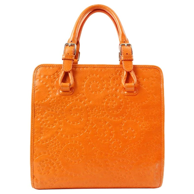 Celine Logo Embossed Top Handle Bag Orange For Sale