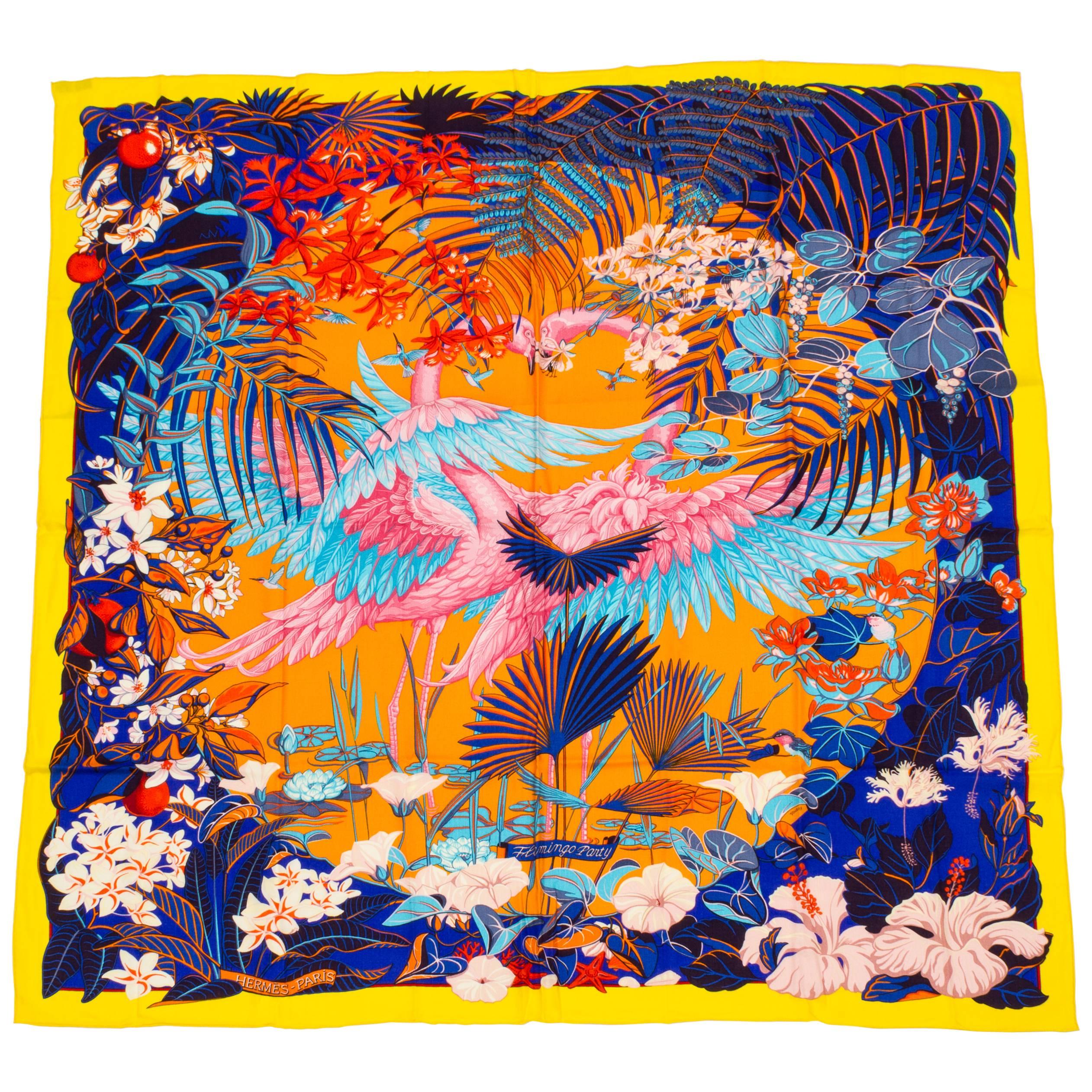Hermes 55" New Cashmere Flamingo Party Shawl in Box