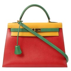 Hermes 1997 Made Kelly Bag 32Cm Red/Yellow/Green
