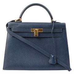 Hermes 1996 Made Kelly Top Handle Bag 32Cm Blue