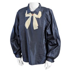 Retro Italian Silk Taffeta Trompe L'Oiel Blouse