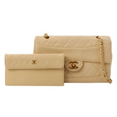 Chanel Around 1990 Made Design Flap Chain Bag with Pouch Beige