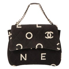 Chanel Around 1997 Made By Sea Logo Plate Chain Top Handle Bag Black