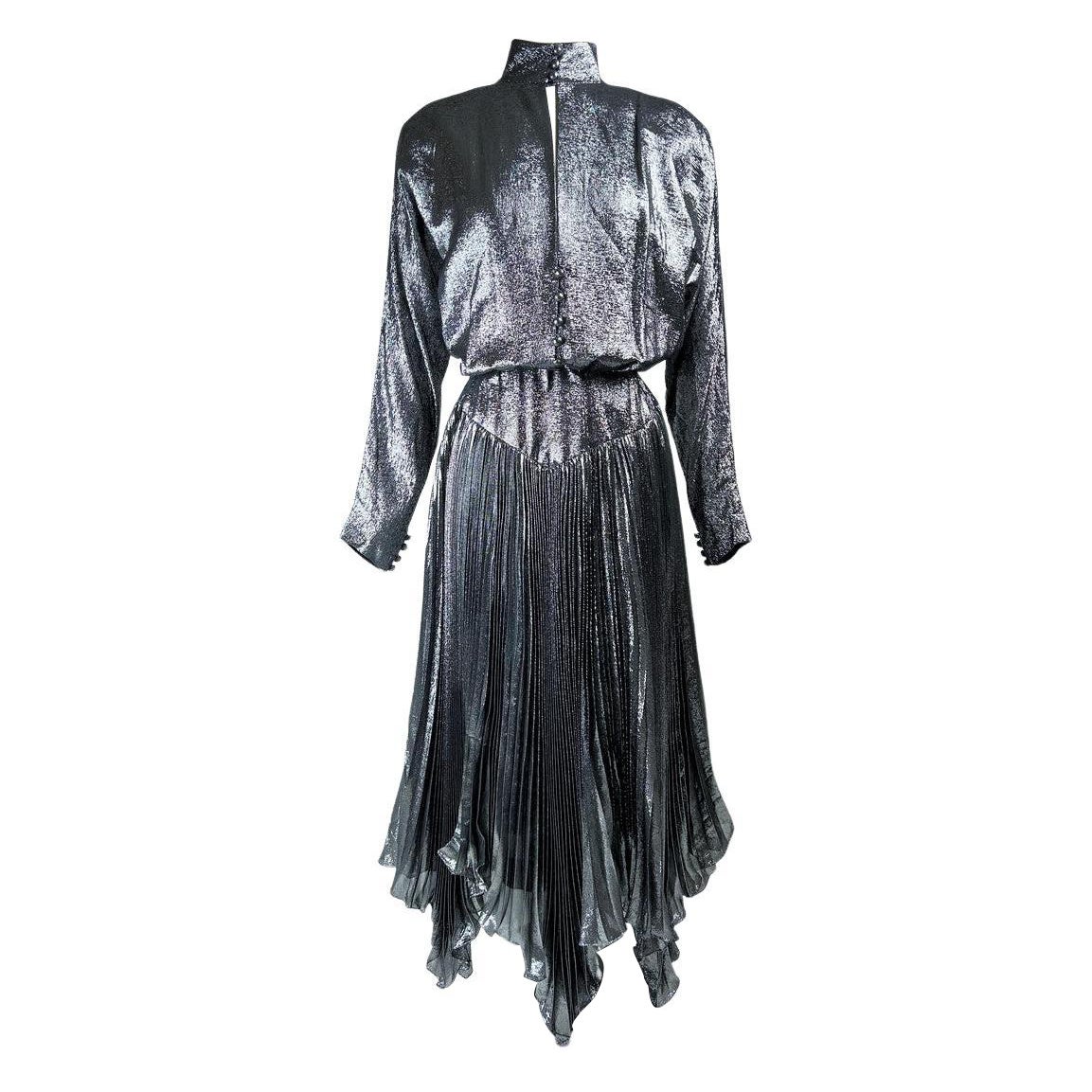 A French ball gown by Jean-Louis Scherrer in silver lamé n° 302451 Circa 1985 For Sale