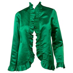 Emilio Pucci - Giacca in raso di seta verde con volant