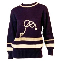 Guy Laroche - Pull bleu marine à accents blancs et or métallisé