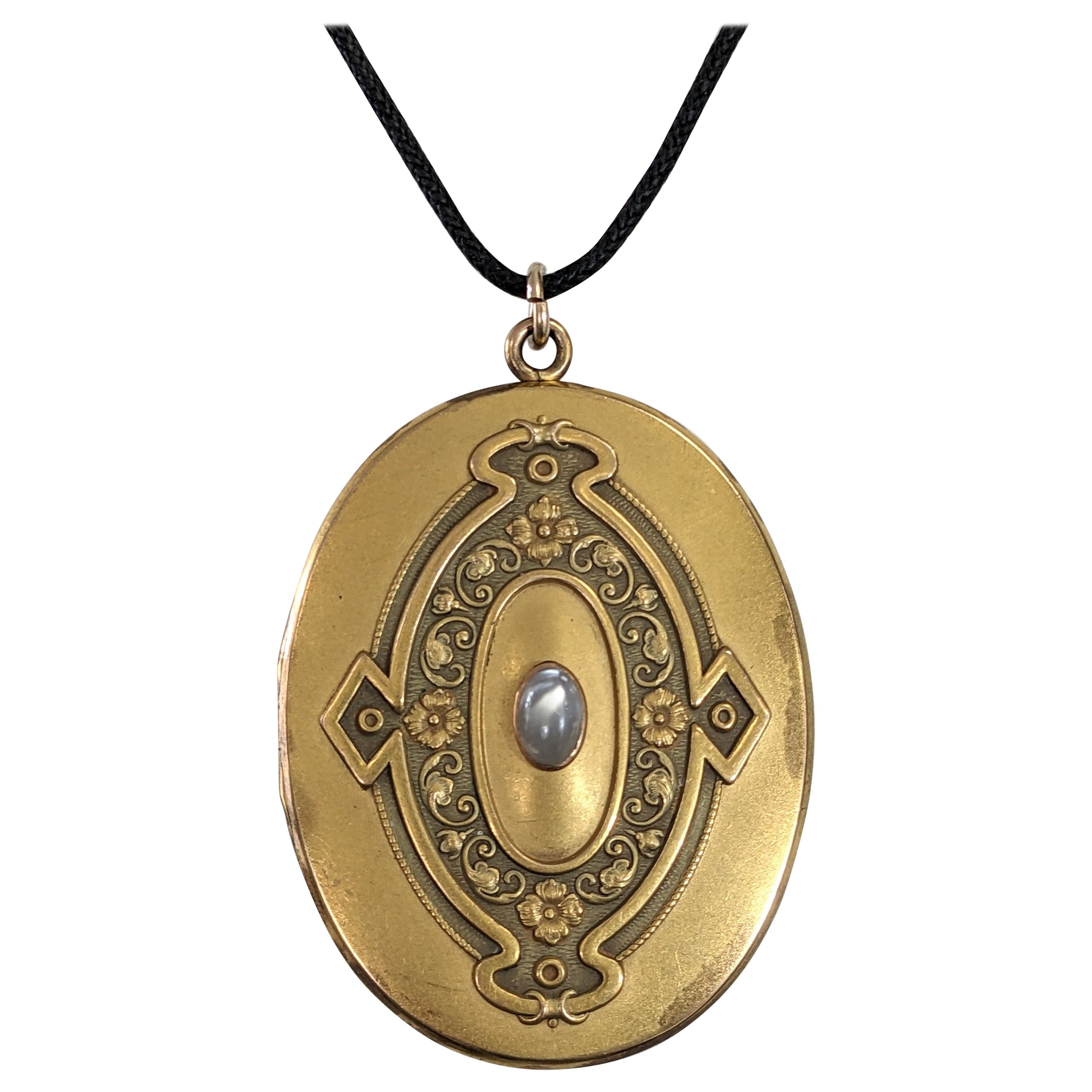 Oversized Victorian Locket with Moonstone For Sale