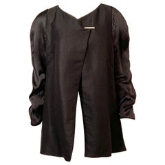 Giorgio Armani Black Linen Jacket with Silk Sleeves                             