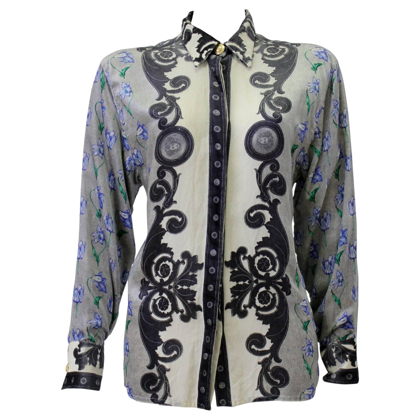 Important Gianni Versace Couture Baroque Print Velvet Shirt For Sale