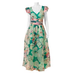 1970's Pierre Cardin Op Art Silk Organza Dress with Cummerbund Sash