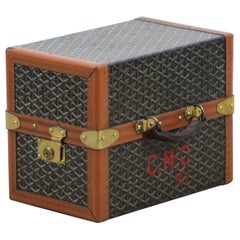 Antique 1920s Goyard Library Trunk in Iconic Chevron Canvas