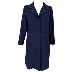 Chanel Navy Blue Single Breasted 4 Pocket Cloque Cotton Coat 