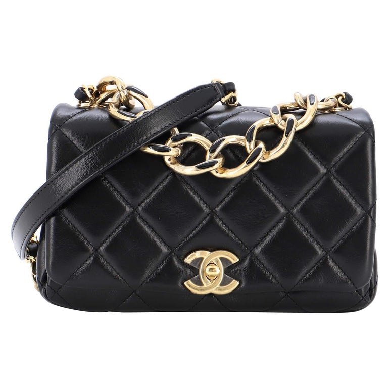 Black Lambskin and Ribbon Round Clutch with Chain Gold Hardware, 2021