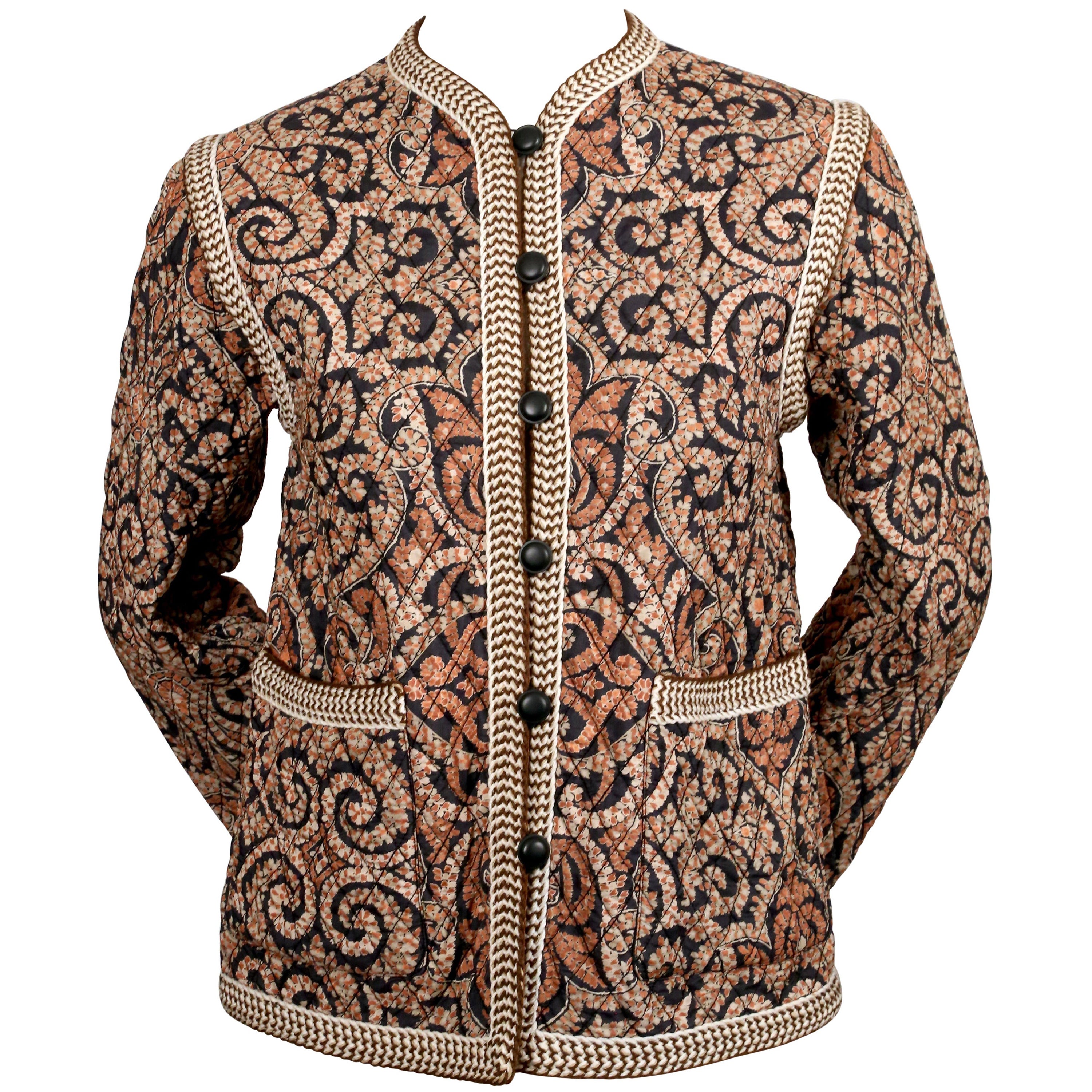 1977 YVES SAINT LAURENT silk Batik printed quilted RUNWAY jacket For Sale