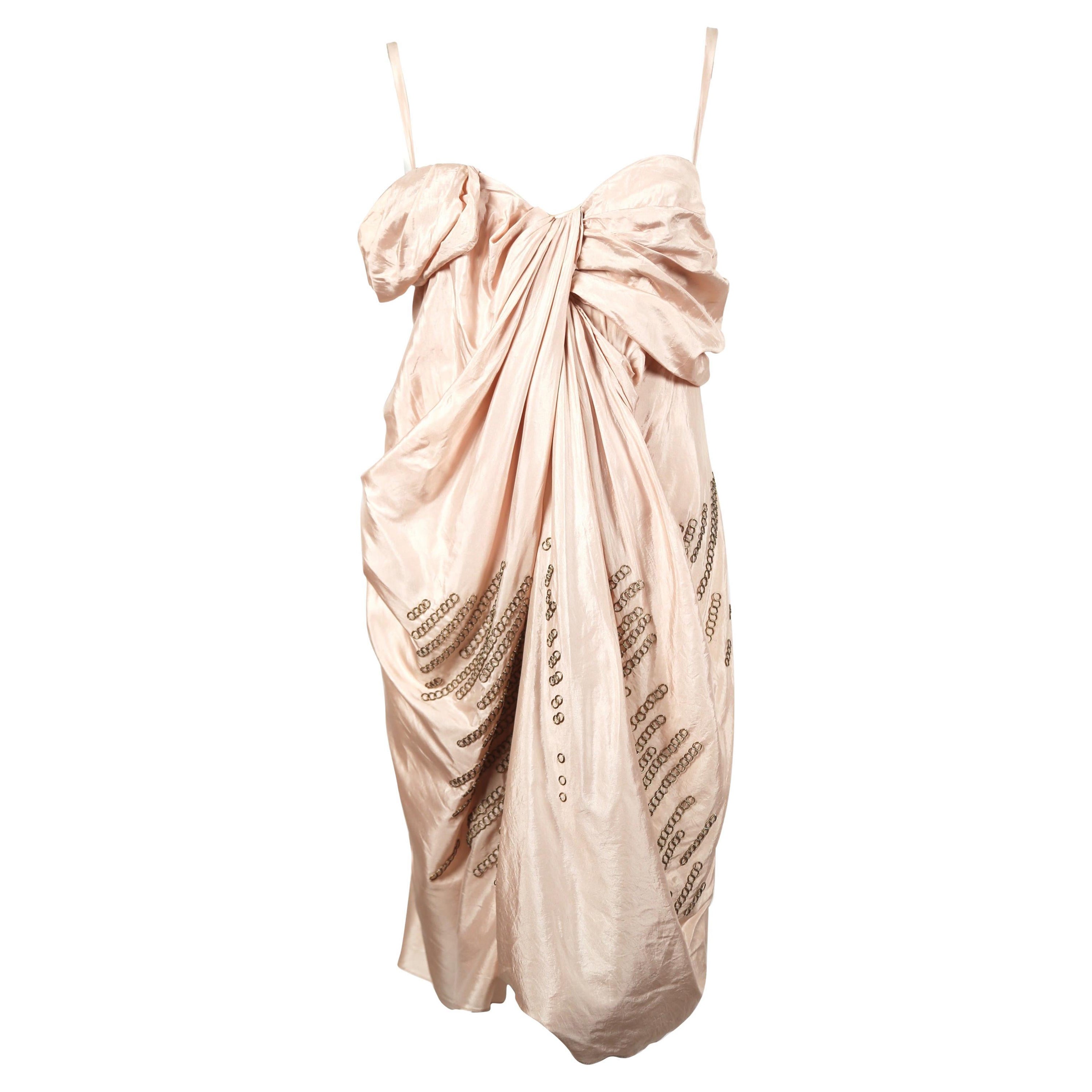 2007 CHRISTIAN DIOR by JOHN GALLIANO draped silk RUNWAY dress with brass rings For Sale