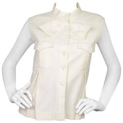 Chanel White Button-Up Top with Bow Sz 42