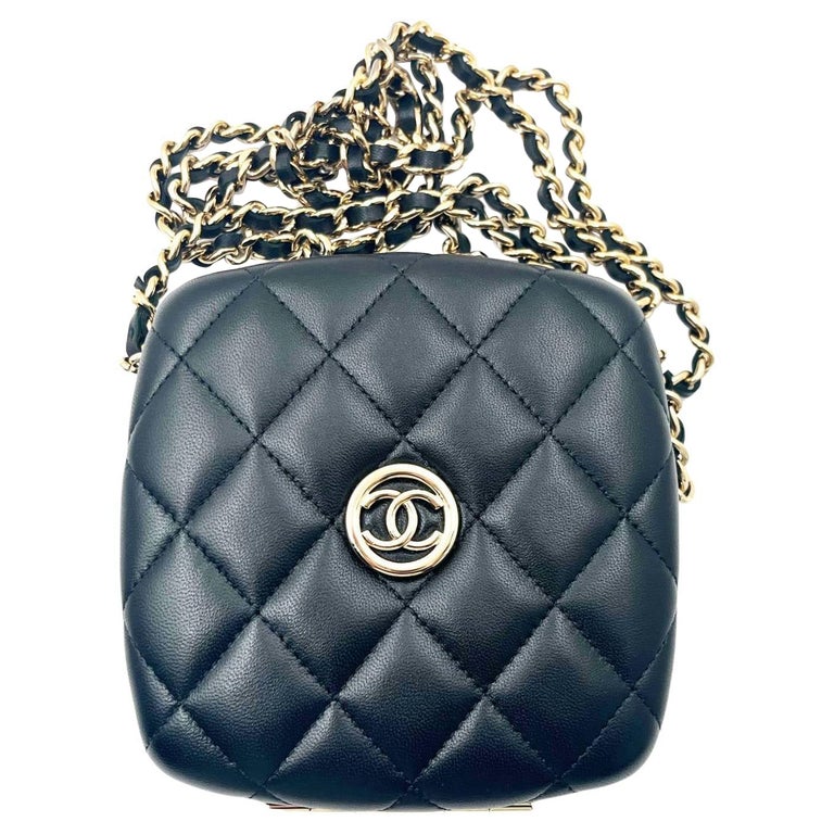 Chanel Brand New Black Quilted Hard Case Compact Vanity Crossbody Bag For  Sale at 1stDibs