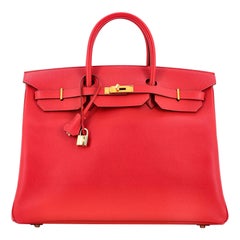 Hermes Birkin Handbag Rouge Vif Courchevel with Gold Hardware 40