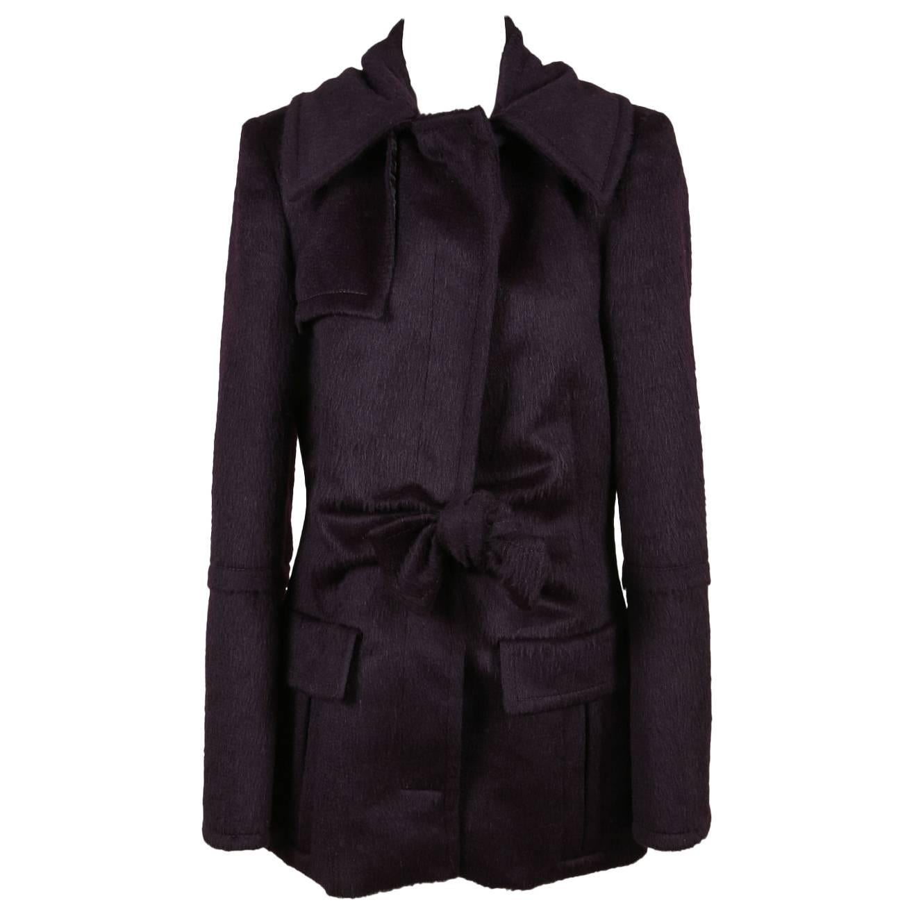 Gucci Dark Purple Woolen Bow Long Sleeve Pea Coat Size 44 For Sale