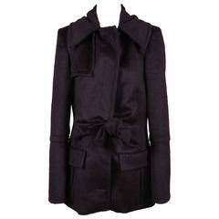 Gucci Dark Purple Woolen Bow Long Sleeve Pea Coat Size 44