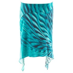 Roberto Cavalli S/S 2001 blue asymmetrical “Peacock” print skirt