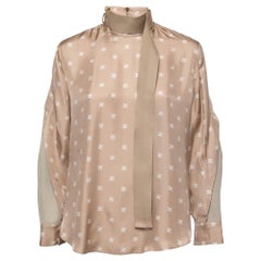 Fendi Beige Calligraphy Print Belted Collar Detail Blouse S