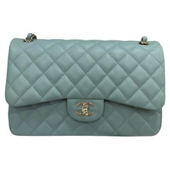 Borsa A Tracolla Chanel Timeless Jumbo Pelle Caviar Azzurra