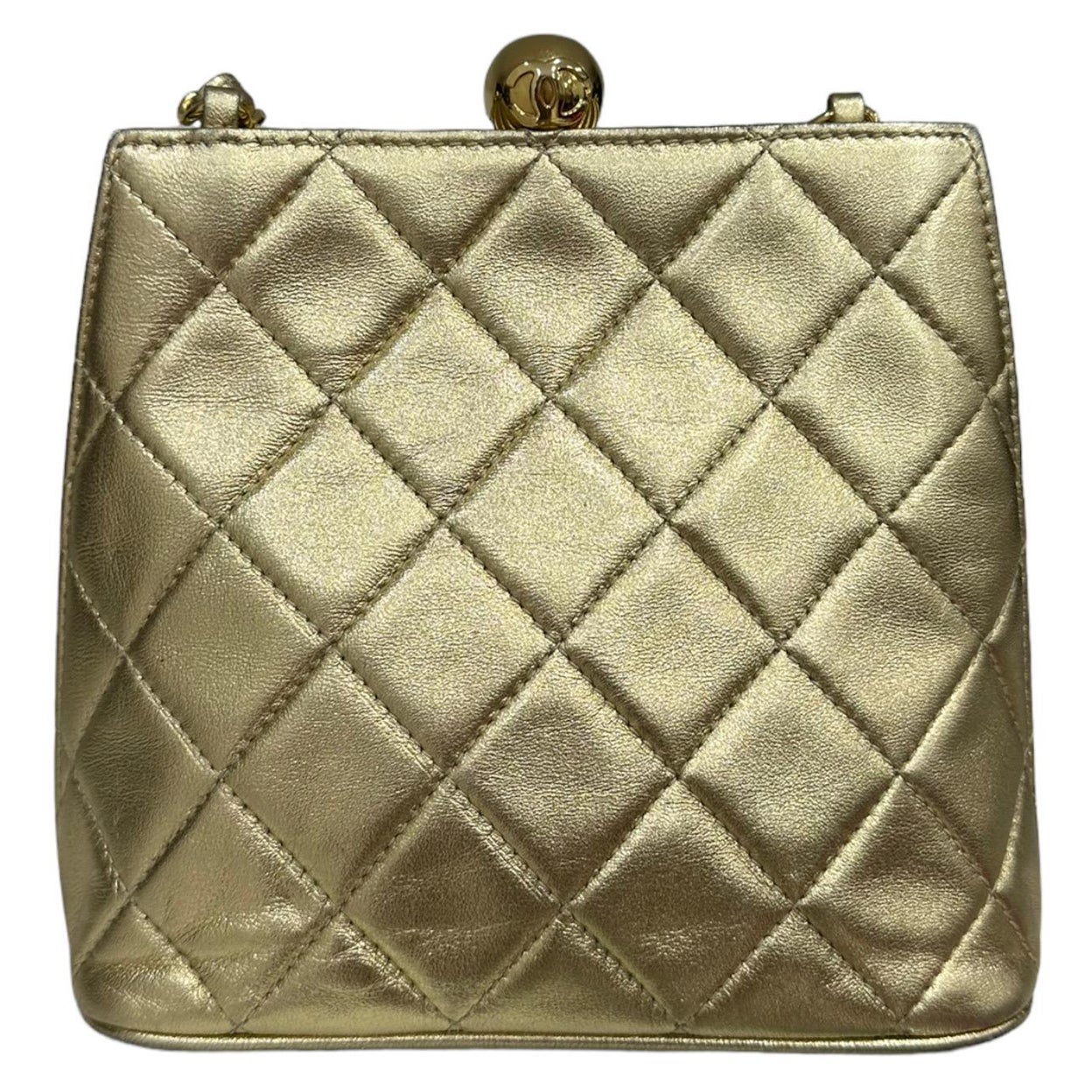 Borsa A Secchiello Chanel KissLock In Pelle Liscia Oro 1990 For Sale