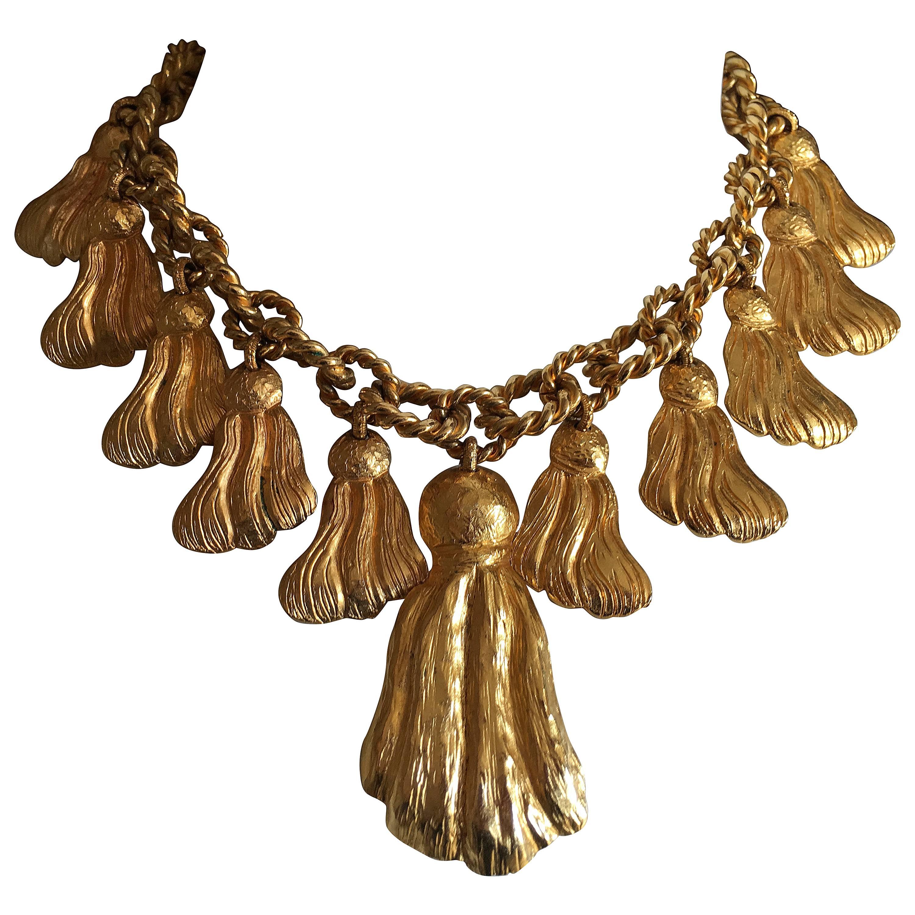 Yves Saint Laurent Rive Gauche 1970's Golden Tassel Necklace