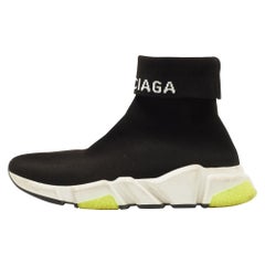 Balenciaga Black Knit Fabric Speed Trainer Sneakers Size 38