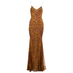 John Galliano floral burnt orange bias-cut silk evening dress, ss 1999