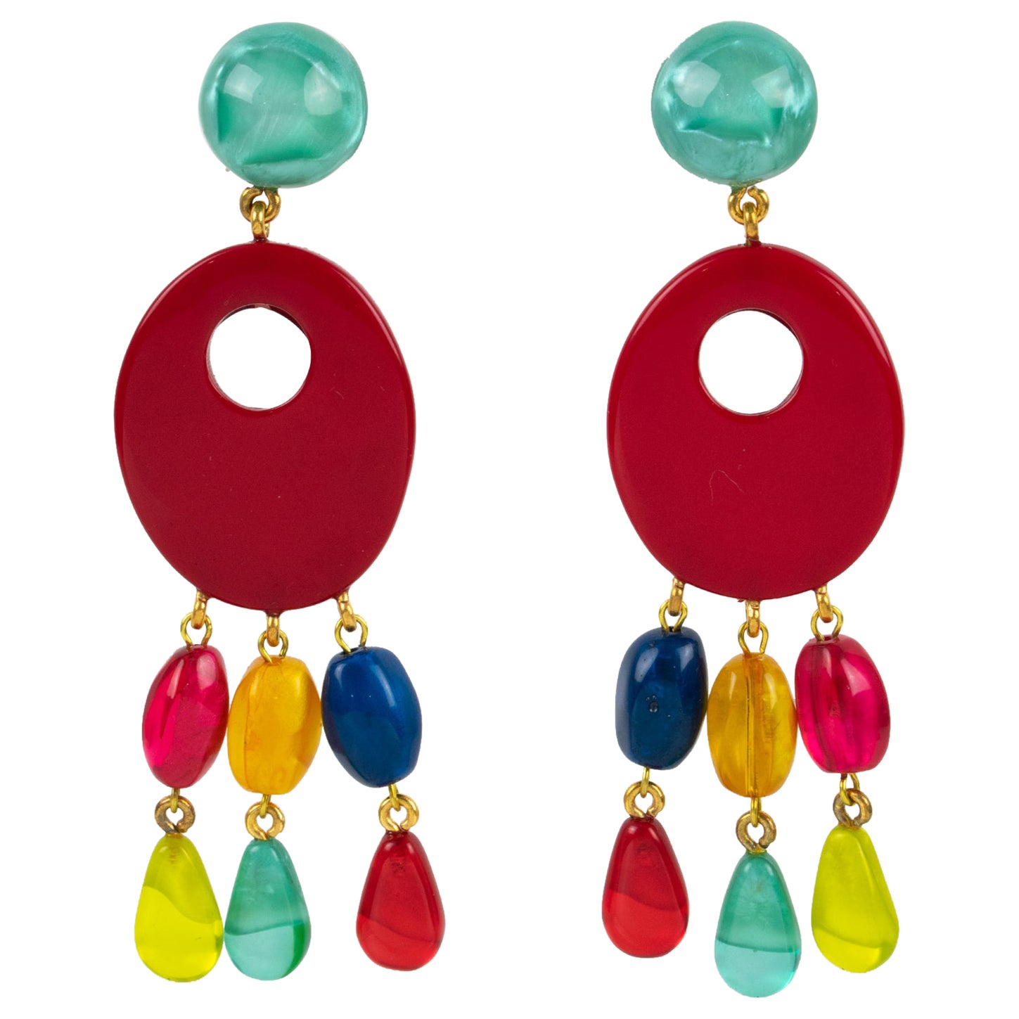 Dominique Denaive Paris Multicolor Resin Dangle Pierced Earrings For Sale